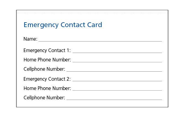 Emergency Contact Card Template AMA